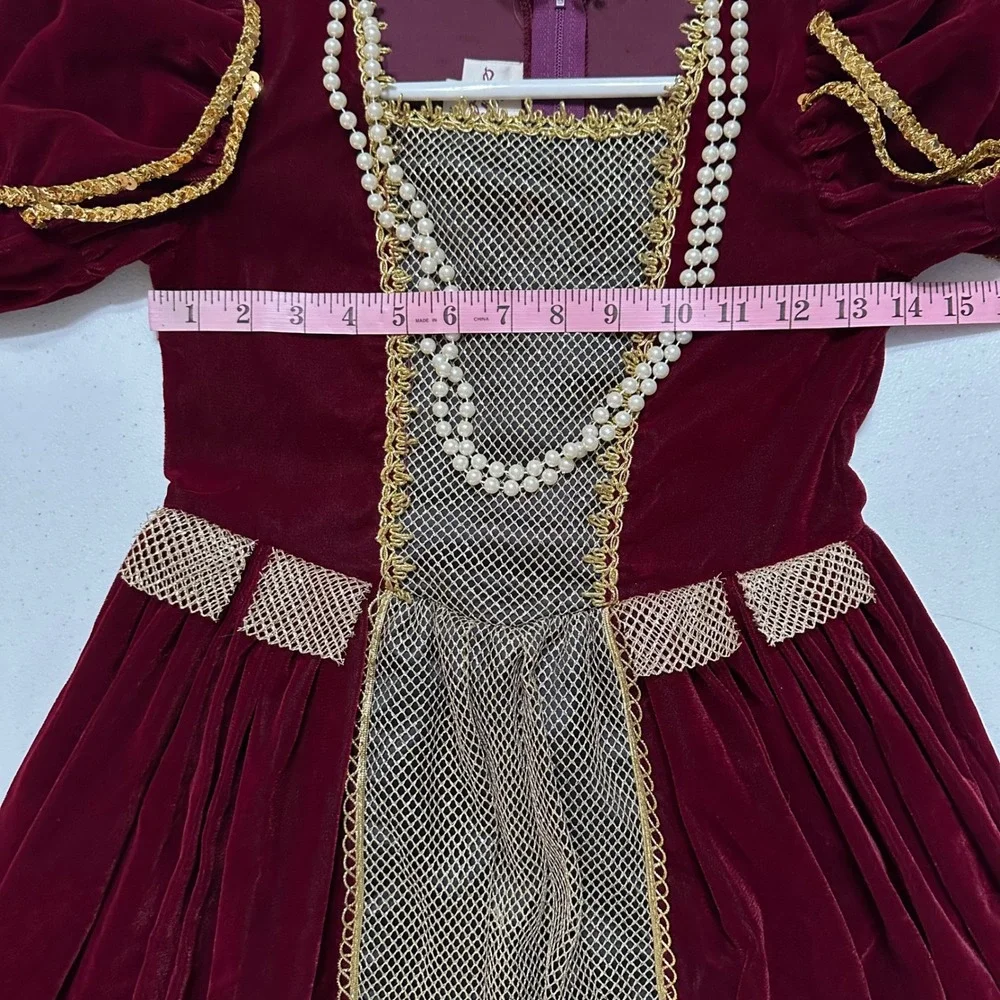 Storybook Heirlooms Medieval Renaissance Velvet Gold Mesh Gown Burgundy Girls M